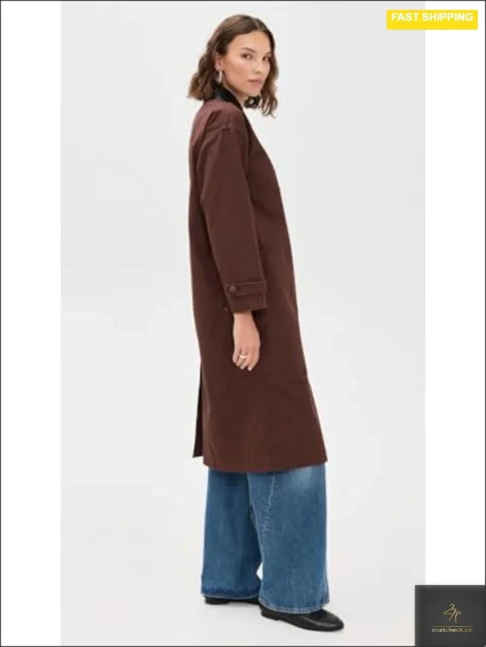 Oversized Utility Barn Jacket Faux Leather Trim Long Sleeve Cotton Canvas